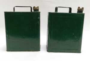 Two vintage petrol cans, for Pratts, SM, and BP Ltd, green with cream writing, having brass... - 5