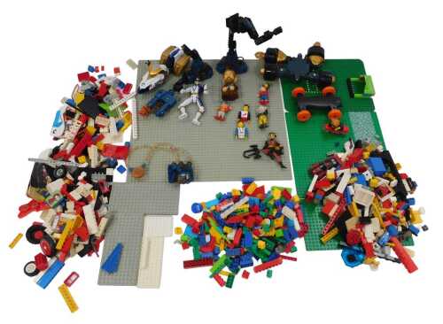 LEGO and other toys, including base boards, mini figures, Power Rangers SPD Blue Ranger and bike,...
