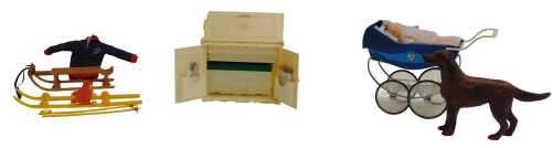 A Pedigree Sindy Winter Sports box set, a Pedigree Sindy writing bureau, and a Pedigree Sindy...