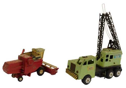 A Lumar Contractors "Powerhouse" High Lift Mobile Crane by Louis Marx and Company, and an...