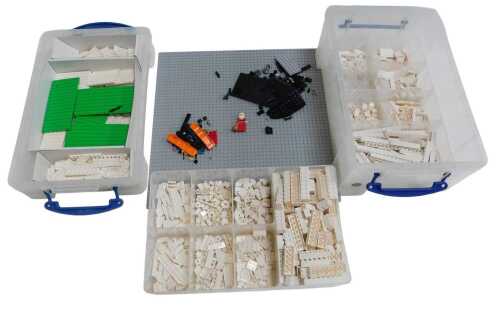 LEGO, including various white LEGO, Santa mini figure, grey baseboard, white LEGO bricks, etc....