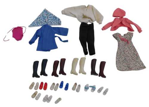 Pedigree Sindy clothing and accessories, including 44155 wrap around floral dress, boots, shoes,...