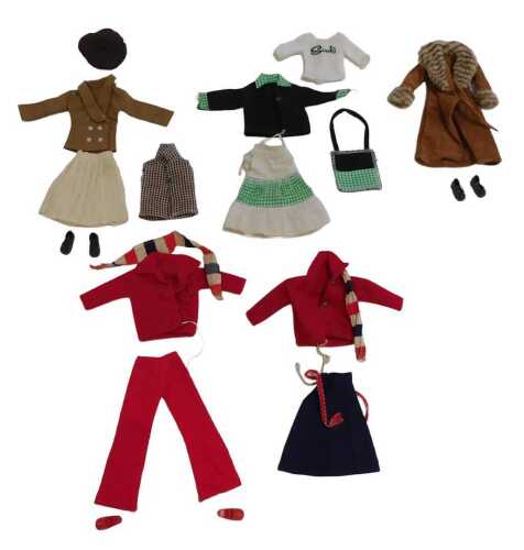 Pedigree Sindy clothing and accessories, including 44323 Country Club Outfit, 44306 Out of Town...