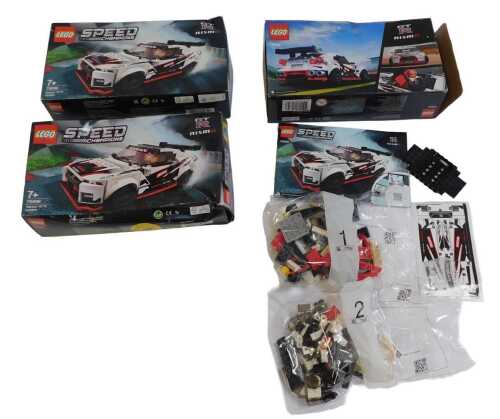 Three LEGO Speed Champions 76896 Nissan GTR Nismo, boxed.