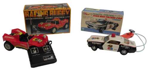A Taiyo remote controlled Highway Patrol car Camaro, boxed, and a Taiyo Radio Racer radio...