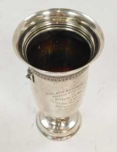 Raymond Mays interest. A George V silver trophy vase, of inverted bell shape, with a reeded... - 4