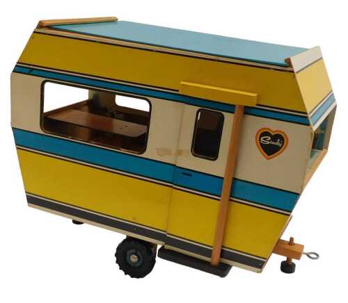A Pedigree Sindy blue and yellow caravan.