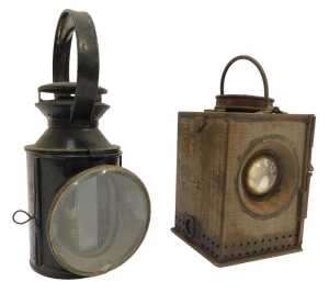 A British Rail Midland railway lamp, and a London Midland and Scotland Railway lamp. (2)