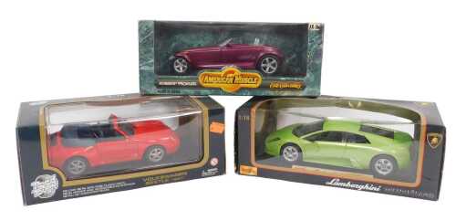 Three diecast models, comprising a Volkswagen Beetle 1967 mark, Lamborghini Murcielago, and an...