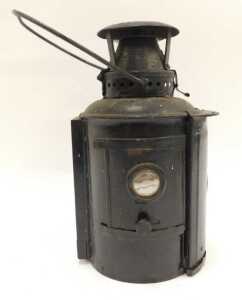 A London Midland and Scotland Railway bullseye carriage lamp, black with clear lens. - 3