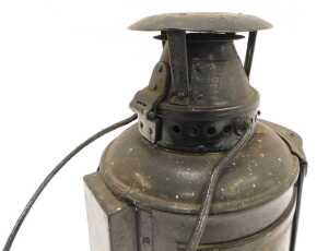 A London Midland and Scotland Railway bullseye carriage lamp, black with clear lens. - 4