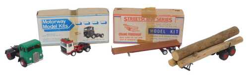 A Streetscene Series Crane Fruehauf 4mm scale model kit, two articulated lorries and a trailer...