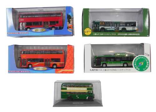 Two First Capital Dennis Trident buses, a Club Busrama Mitsubishi Itami city bus, a Sapporo city...