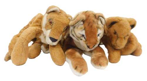A Merrythought plush tiger, 60cm long, and two similar Merrythought lions. (3)