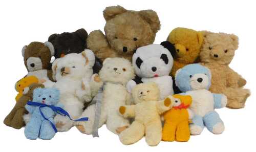 A collection of Deans Teddy bears, various colours and sizes, the largest 52cm high, the...
