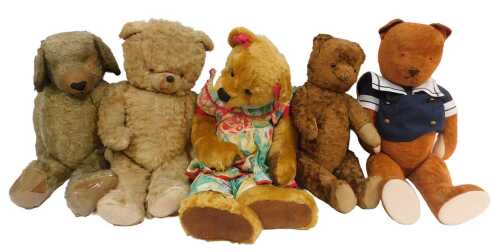 A collection of large vintage plush bears, to include one dressed as a sailor, another Jennifer...