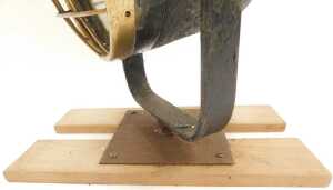 A brass ship's spotlight, mounted on a wooden plinth. - 5