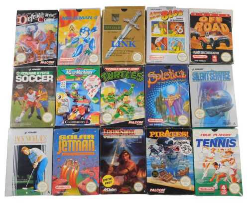 A Nintendo Entertainment System games, including Defender of the Crown, Mega Man 4, Zelda 2 The...