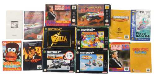 Nintendo 64 games, including Wave Race 64, F1 World Grand Prix, Diddy Kong Racing, Zelda,...