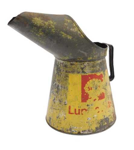 A Shell Lubricants one gallon oil jug.