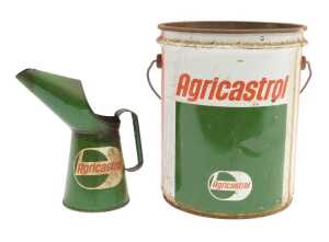An Agri Castrol one quart oil jug, and an Agri Castrol grease tin. (2)