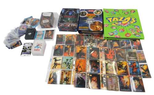 Topps and other trading cards, including Buffy the Vampire Slayer, Tops Independence Day Super...