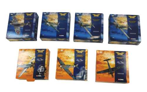 Seven Corgi Aviation Archive 1:72 scale diecast aeroplanes, to include P510 Mustang, Supermarine...