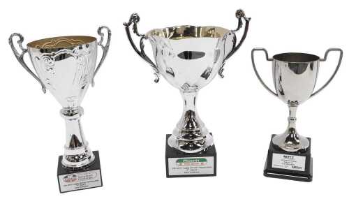 Three silver plated trophies, including Phoenix Total Butler 2000 MGCC Anglia Phoenix...