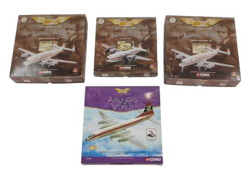 Four Corgi Aviation Archive 1:144 scale diecast aeroplanes, to include Airlines of the World...