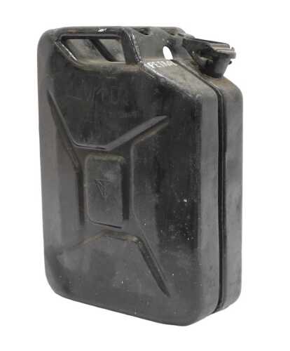 A black painted War Department petrol can.