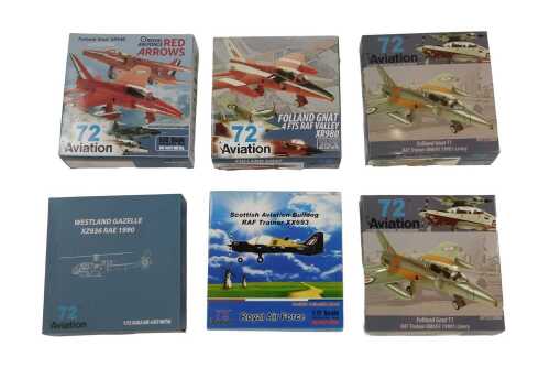 Six 72 Aviation 1:72 scale diecast aeroplanes, to include a Folland Gnat, Red Arrows, a Folland...