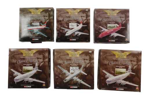 Four Corgi Aviation Archive Classic Propliners aeroplanes, 1:44 scale, comprising a Boeing...