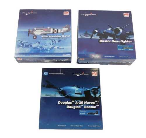 Three Hobbymaster Airpower Series diecast aeroplanes, 1:72 scale, comprising Bristol Bo-Fighter...
