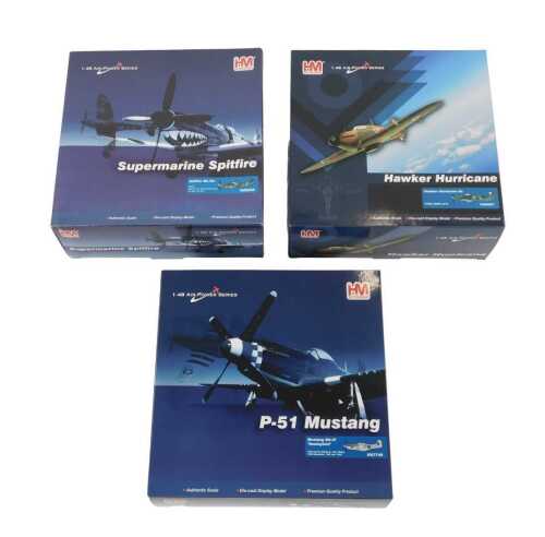 Three Hobbymaster Airpower Series aeroplanes, 1:48 scale, comprising Supermarine Spitfire,...