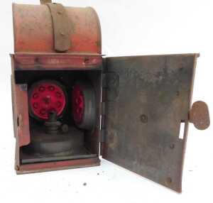 A Kenyons Serilight lens railway lamp, and a buddy lamp with red lens. (2) - 6