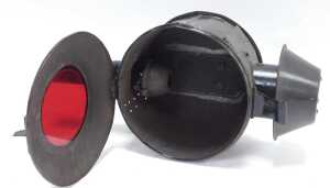 A Kenyons Serilight lens railway lamp, and a buddy lamp with red lens. (2) - 9