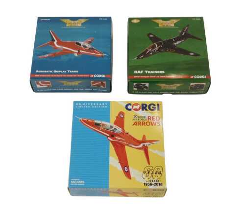 Three Corgi Aviation Archive 1:72 scale diecast aeroplanes, British Aerospace Hawk T Aerobatic...