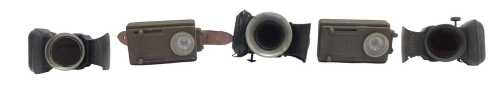 Three carbide lamps, including a Lucas Werna rear bicycle lamp, and two military battery torches....
