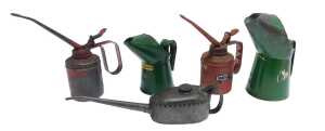 Various oil cans, including a Halford half pint can, a Castrol one pint can, Force Feed oil can,...