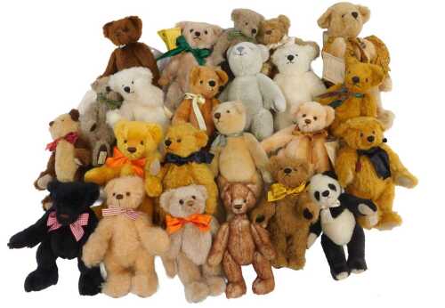 Rag Book Bears, including Hampton, Hogan 2013, Herbert, Cliff the Musical Bear, Hugo, etc. (1 box)
