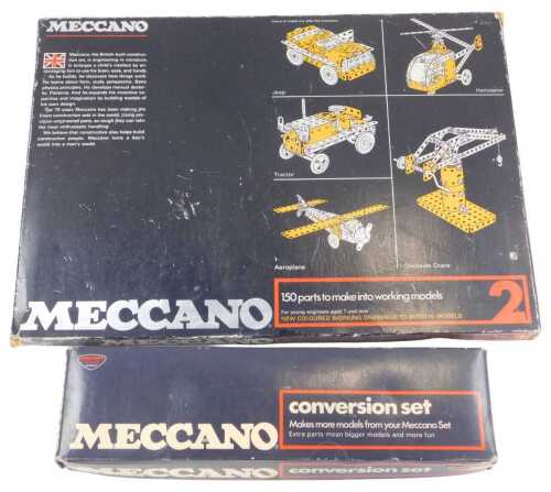 Meccano No. 2 model set, and a Meccano 1X conversion set. (2)