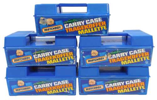 Matchbox carry cases and contents of playworn Matchbox, including a Matchbox Pontiac Firebird...