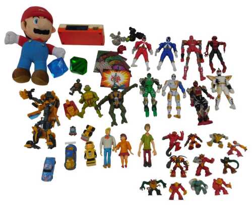 Power Rangers and Bakugan figures, including Power Rangers Dyno Thunder, Power Rangers Light...