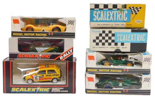 Scalextric slot cars, including C/59 BRM, C/15 Ford Mirage GT, C/23 Scaletti Arrow, C/55 Van...