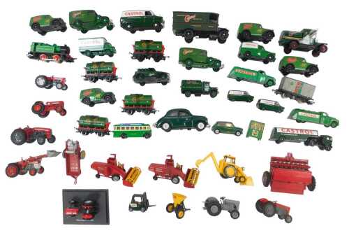 Diecast vehicles, unboxed, including tractors and implements, Castrol Lledo Vanguards Ford...