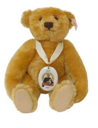 A Steiff 150 Year Anniversary of Margaret Steiff Teddy bear, blonde mohair, 28cm high.