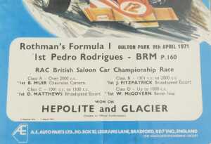 A Rothmans Formula 1 Oulton Park poster, 9th April 1971, 1st Pedro Rodrigues - BRM P160, framed... - 2