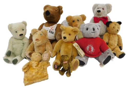 Soft toys, to include Tuff Ted bear, Bransgore Bears jointed pale grey bear, a Big Softies...