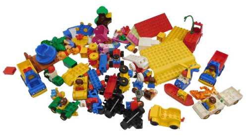 LEGO Duplo and Megablox Ritvic buiding blocks, figures and vehicles, including Winnie the Pooh,...