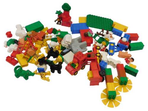 Duplo, to include animal figures, loose blocks, ponies and riders, etc. (1 box)